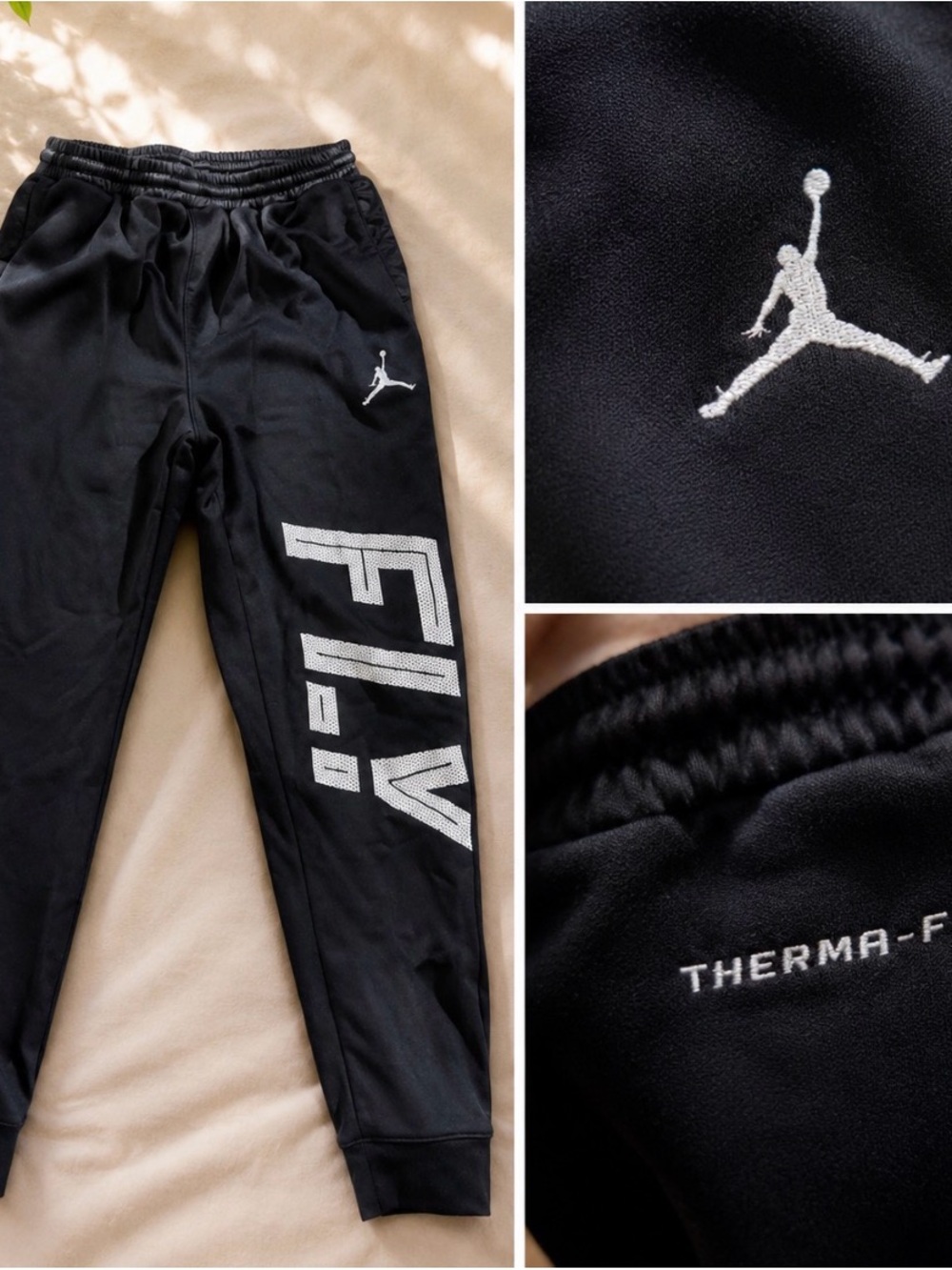 Jordan Black Sweatpants with White Jumpman & FLY Graphic